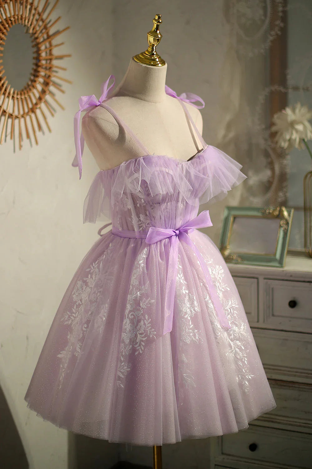 Vestidos de Baile de Finalistas Roxos Sem Mangas Curtos Tipo Princesa com Cordão