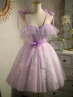 Vestidos de Baile de Finalistas Roxos Sem Mangas Curtos Tipo Princesa com Cordão