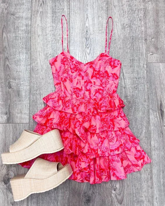 Niedliches Homecoming-Kleid in A-Linie mit Spaghettiträgern und Blumenmuster Y2772