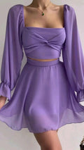 Purpurnes Chiffon-Heimkehrkleid mit eckigem Ausschnitt Y2885