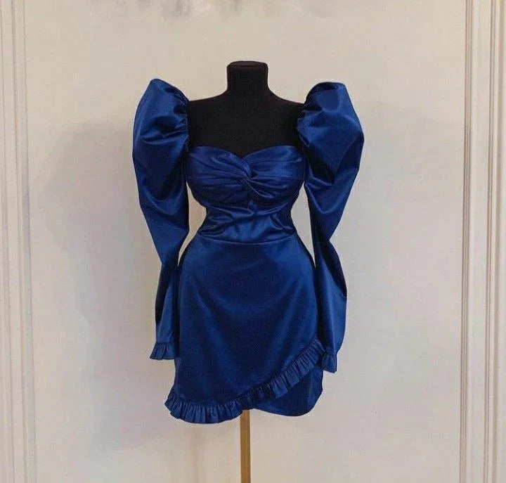 Retro Blaues Homecoming-Kleid mit Langen Ärmeln Y2538