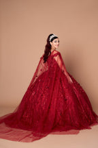 Vestido de baile com estampado floral 3D e ombros à mostra da Calla SCL30001