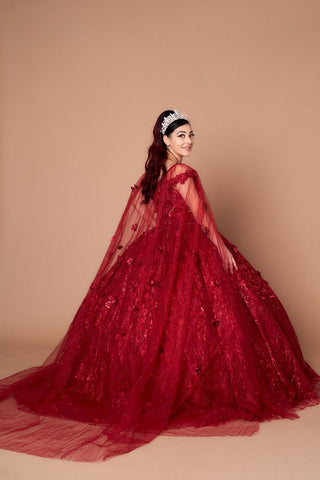 Ballkleid mit schulterfreiem Cape und 3D-Blumenmuster von Calla SCL30001