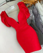 Elegantes rotes Partykleid mit V-Ausschnitt Rotes Homecoming-Kleid Y6040