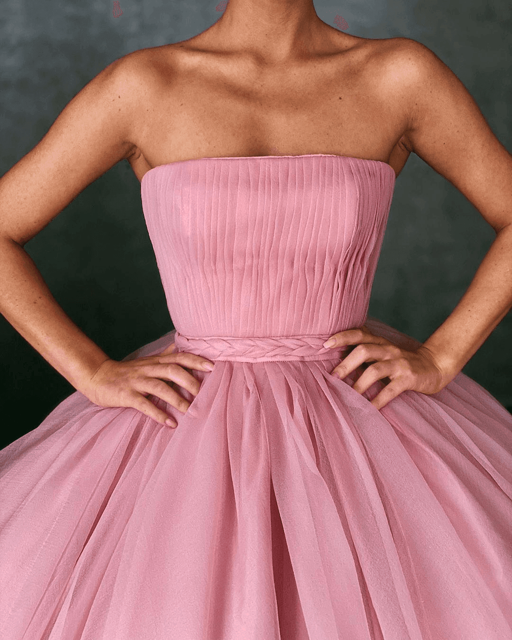 Vestidos de baile sem alças em tule rosa, vestidos de noite PSK242