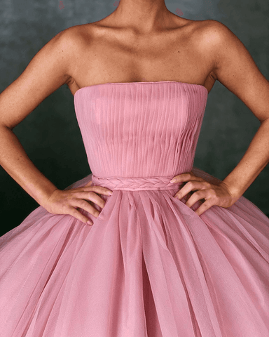 Ball Gown Pink Tulle Strapless Prom Dresses Evening Dresses PSK242