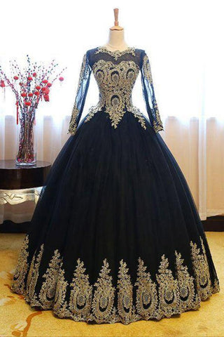 Ball Gowns Scoop Tulle Applique Pink Long Sleeves Prom Dress PSK061