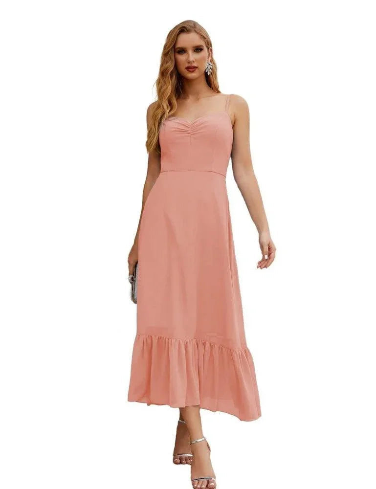 Numbersea Spaghetti-Träger Chiffon Brautjungfernkleid Knöchellänge Formell A-Linie Cocktail Party Homecoming-Kleid für Juniorinnen SEA28028