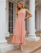 Numbersea Spaghetti-Träger Chiffon Brautjungfernkleid Knöchellänge Formell A-Linie Cocktail Party Homecoming-Kleid für Juniorinnen SEA28028