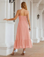 Numbersea Spaghetti-Träger Chiffon Brautjungfernkleid Knöchellänge Formell A-Linie Cocktail Party Homecoming-Kleid für Juniorinnen SEA28028
