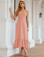 Numbersea Spaghetti-Träger Chiffon Brautjungfernkleid Knöchellänge Formell A-Linie Cocktail Party Homecoming-Kleid für Juniorinnen SEA28028