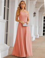 Numbersea Ein Schulter Chiffon Brautjungfernkleider Lang Formell Homecoming Abschlussballkleider für Damen Party Hochzeit Abend SEA28052