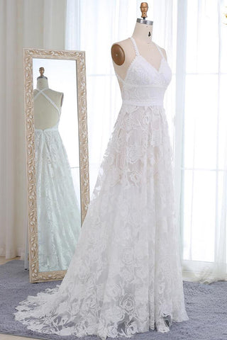 Wunderschönes A-Linie V-Ausschnitt Spitzenträger Langes Brautkleid, Brautkleid, MW523 