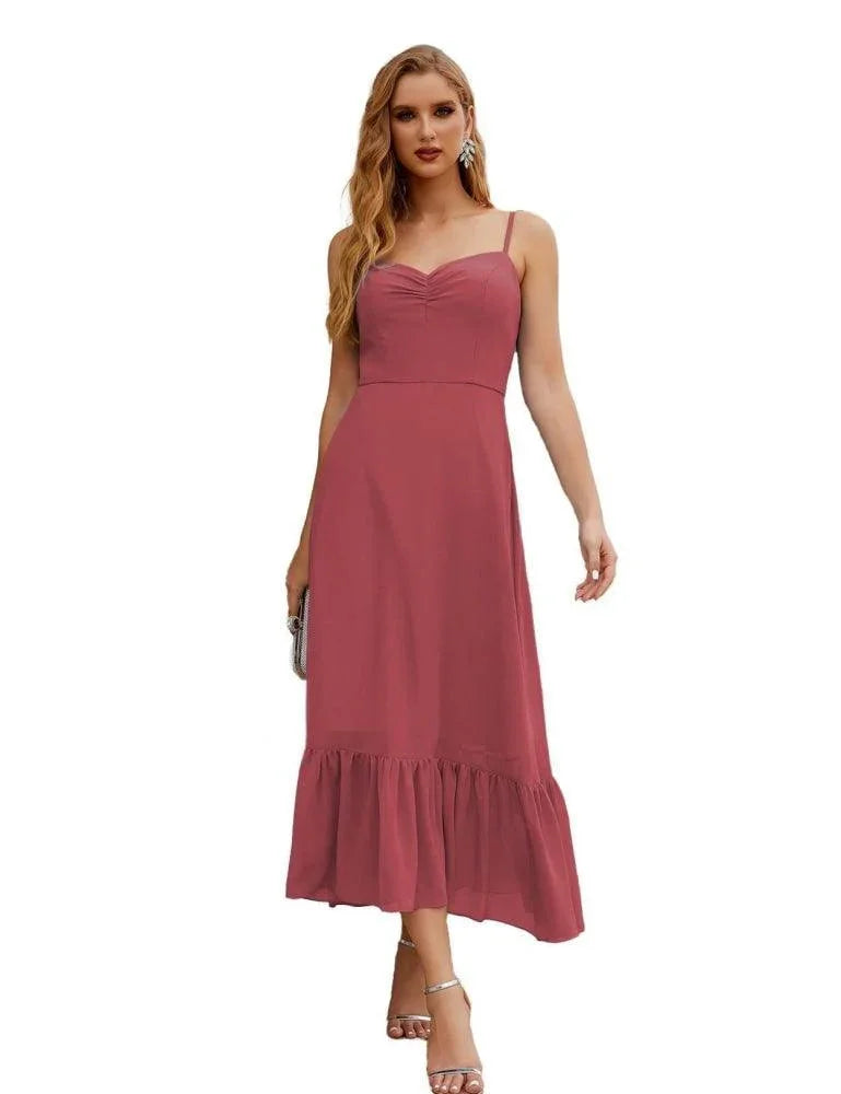 Vestido de dama de honor de chiffon con tirantes finos de Numbersea, largo hasta el tobillo, formal, silueta A, para fiesta de cóctel, baile de bienvenida para jóvenes SEA28028