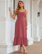 Numbersea Spaghetti-Träger Chiffon Brautjungfernkleid Knöchellänge Formell A-Linie Cocktail Party Homecoming-Kleid für Juniorinnen SEA28028