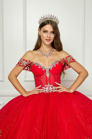 Schulterfreies, langärmliges Ballkleid von Petite Adele PQ1065