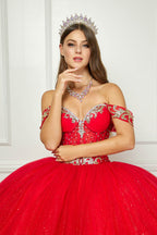 Off Shoulder Long Sleeve Ball Gown by Petite Adele PQ1065