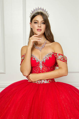 Schulterfreies, langärmliges Ballkleid von Petite Adele PQ1065