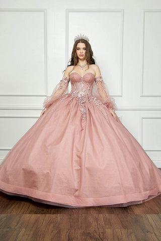 Trägerloses Ballkleid mit Puffärmeln von Petite Adele PQ1046