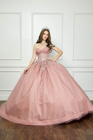 Trägerloses Ballkleid mit Puffärmeln von Petite Adele PQ1046