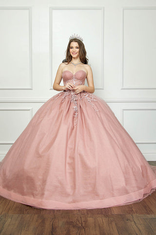 Trägerloses Ballkleid mit Puffärmeln von Petite Adele PQ1046
