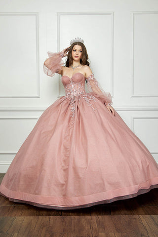 Trägerloses Ballkleid mit Puffärmeln von Petite Adele PQ1046