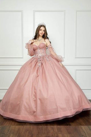 Trägerloses Ballkleid mit Puffärmeln von Petite Adele PQ1046