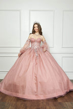 Strapless Puff Sleeve Ball Gown by Petite Adele PQ1046