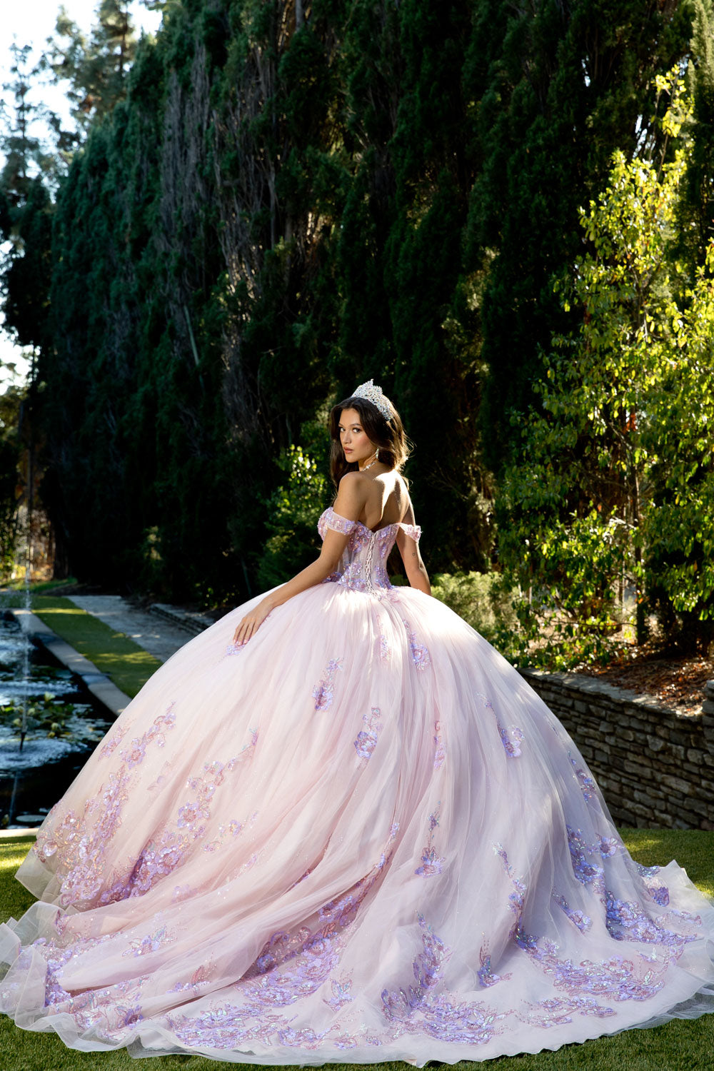 Floral Off Shoulder Ball Gown by Petite Adele PQ1073