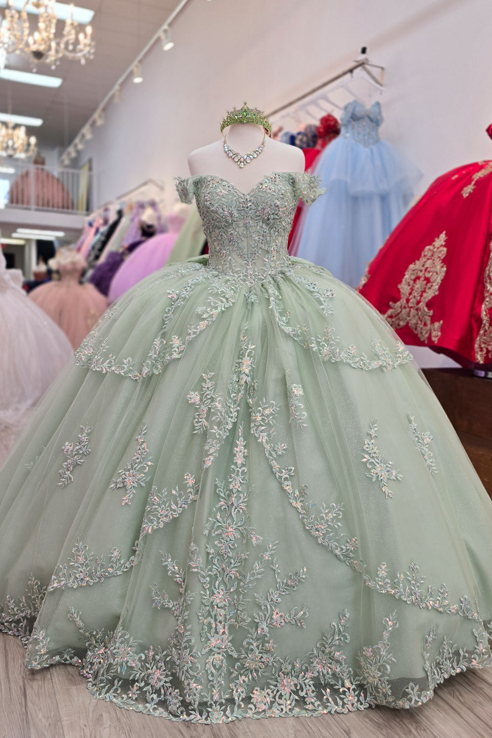 Off Shoulder Corset Ball Gown by Petite Adele PQ1060