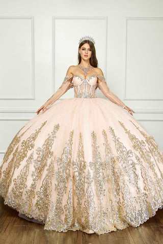 Schulterfreies, langärmliges Ballkleid von Petite Adele PQ1065