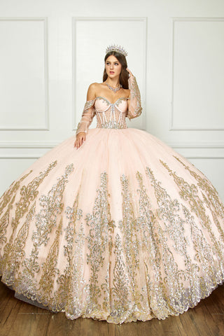 Schulterfreies, langärmliges Ballkleid von Petite Adele PQ1065