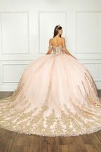 Off Shoulder Long Sleeve Ball Gown by Petite Adele PQ1065