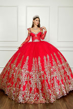 Off Shoulder Long Sleeve Ball Gown by Petite Adele PQ1065