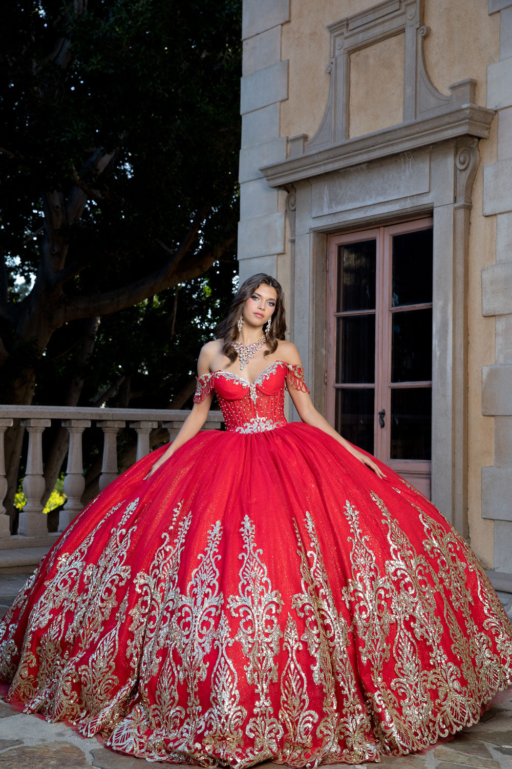 Off Shoulder Long Sleeve Ball Gown by Petite Adele PQ1065