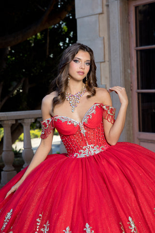 Schulterfreies, langärmliges Ballkleid von Petite Adele PQ1065