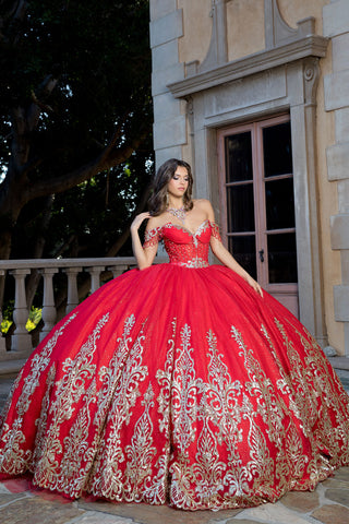 Schulterfreies, langärmliges Ballkleid von Petite Adele PQ1065