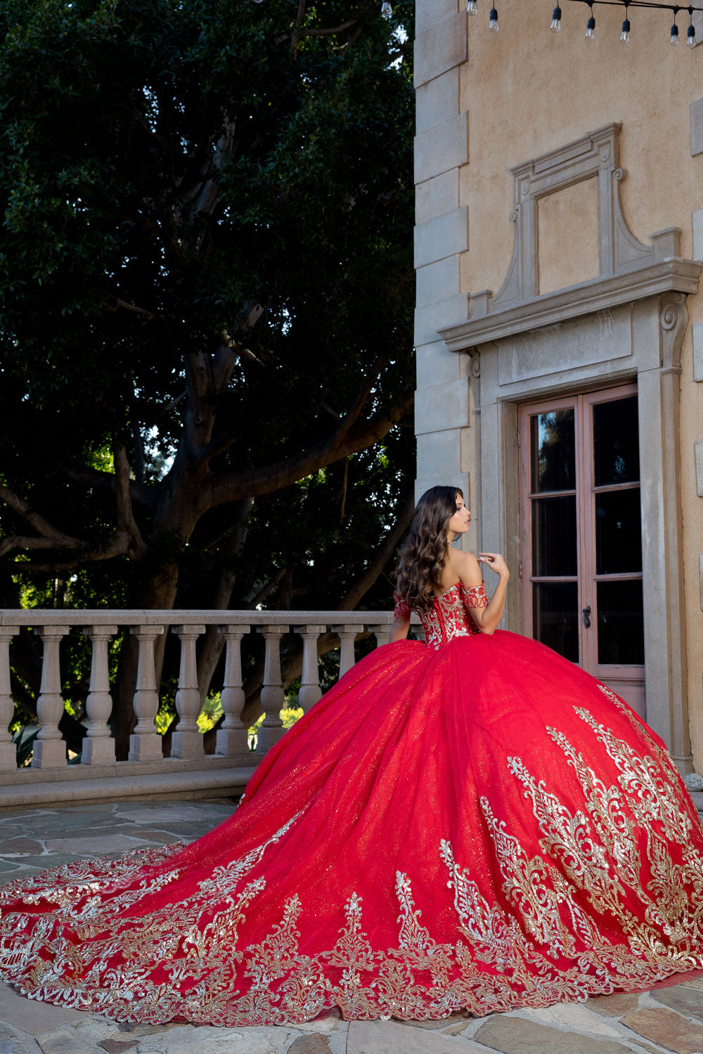 Off Shoulder Long Sleeve Ball Gown by Petite Adele PQ1065