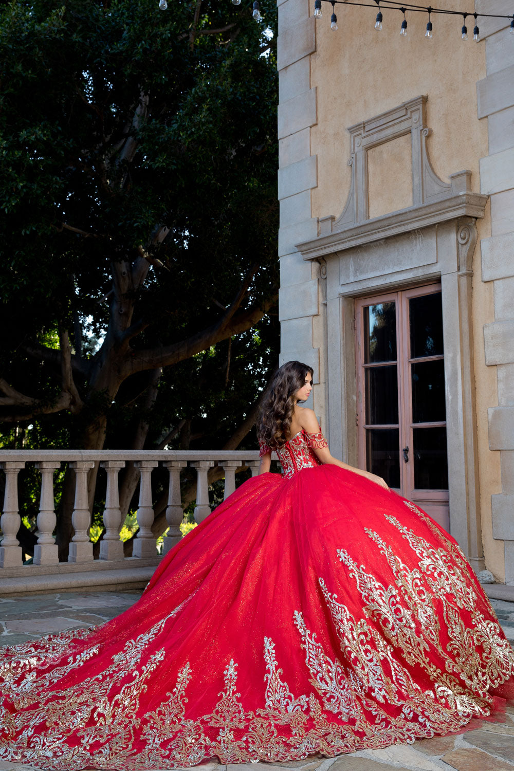 Off Shoulder Long Sleeve Ball Gown by Petite Adele PQ1065