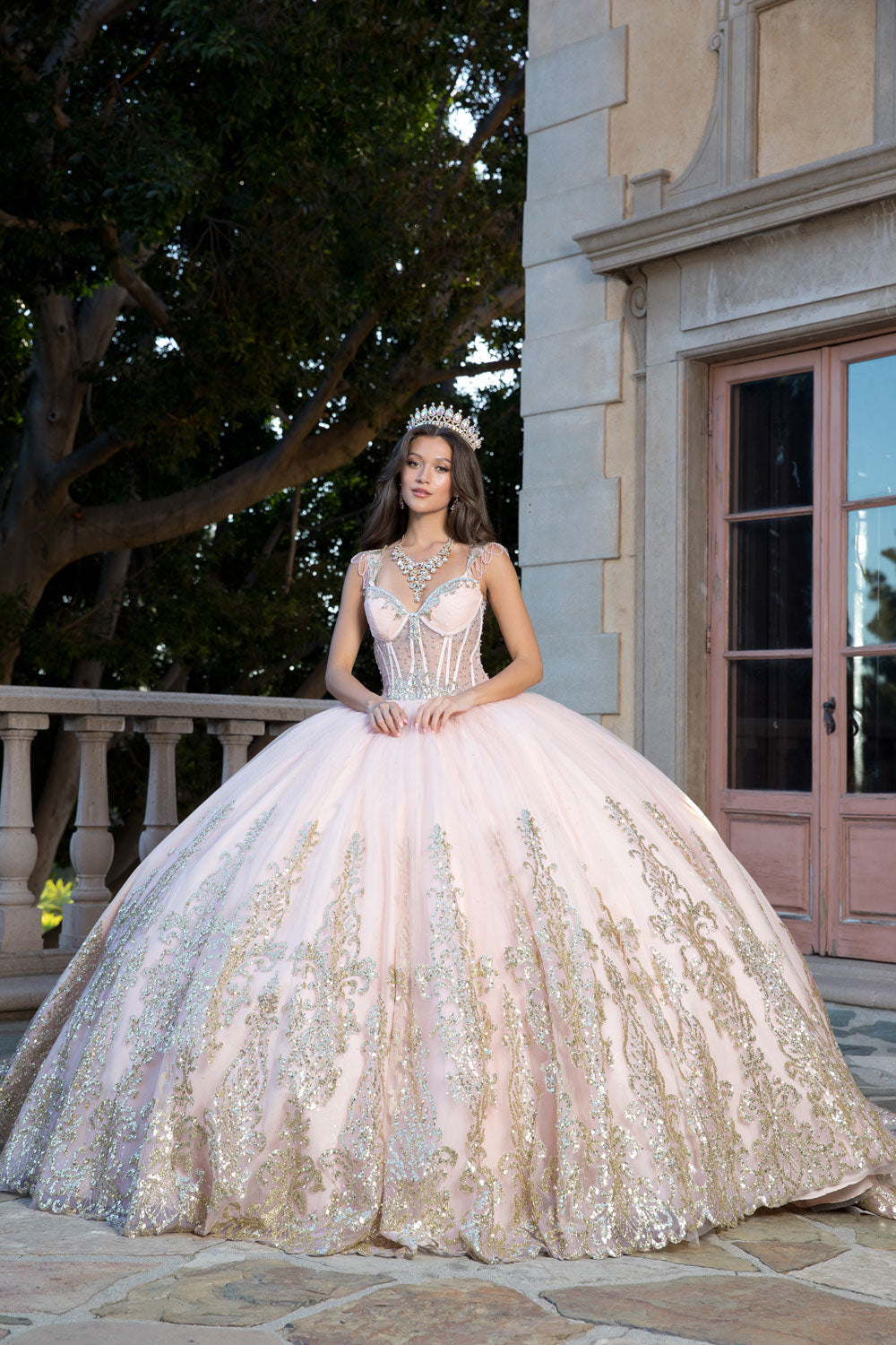 Off Shoulder Long Sleeve Ball Gown by Petite Adele PQ1065