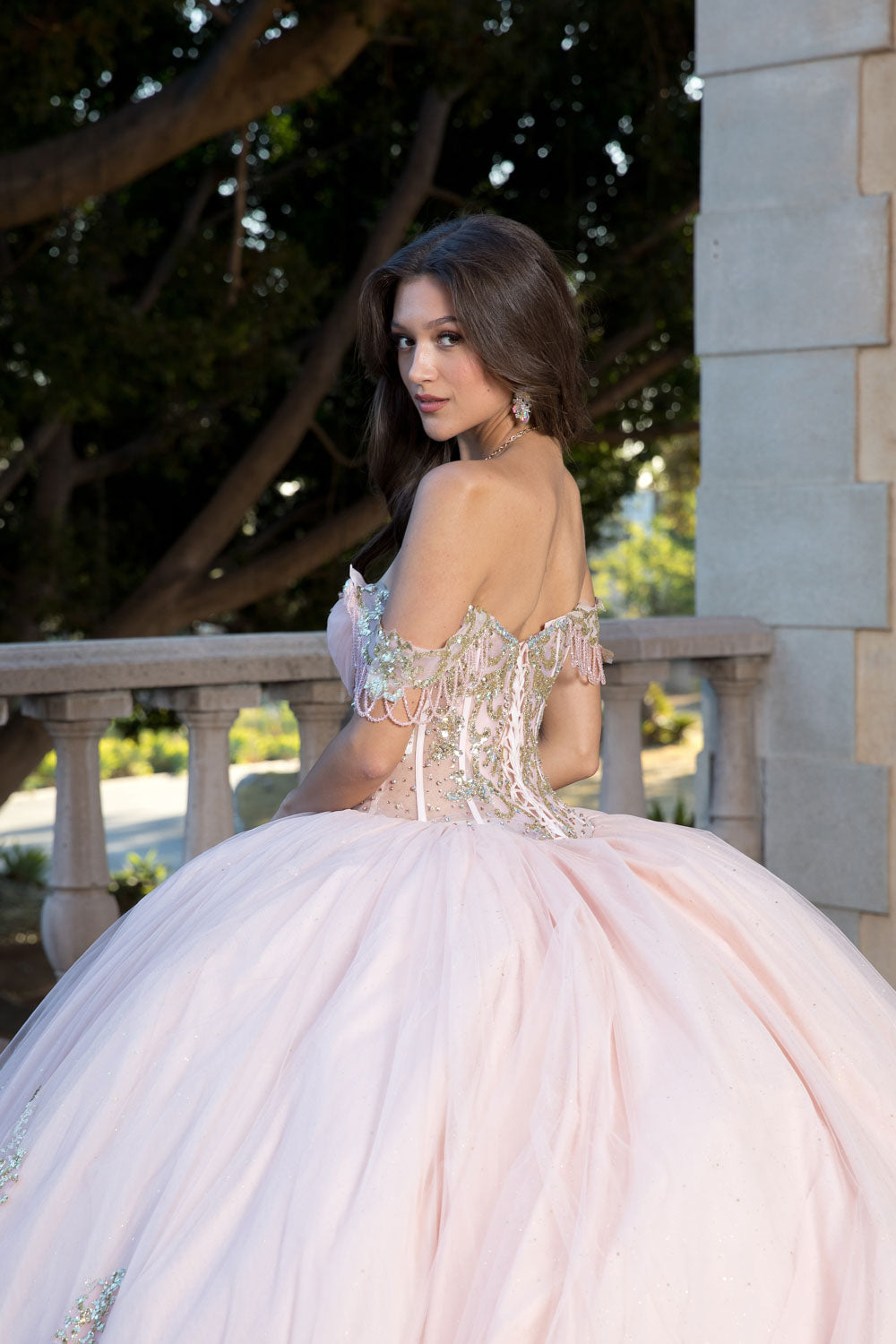 Off Shoulder Long Sleeve Ball Gown by Petite Adele PQ1065