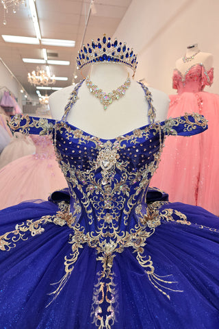 Perlenbesetztes schulterfreies Ballkleid von Petite Adele PQ1076