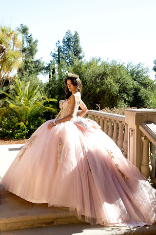 Perlenbesetztes schulterfreies Ballkleid von Petite Adele PQ1076