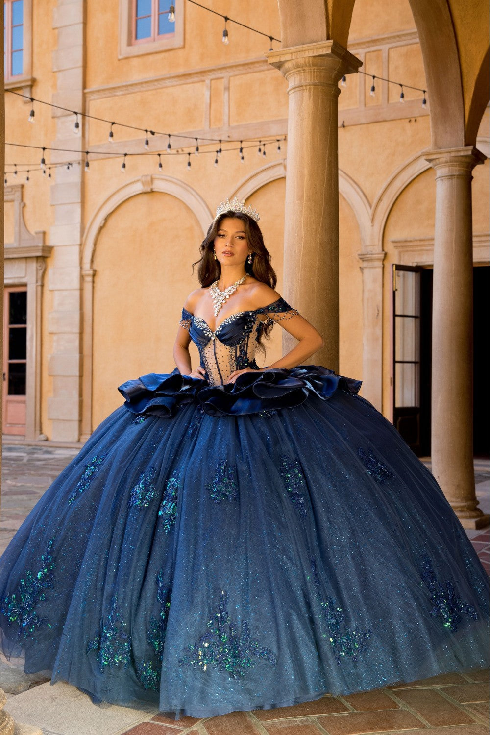 Off Shoulder Ruffled Ball Gown by Petite Adele PQ1079