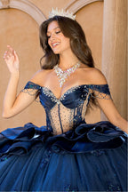 Off Shoulder Ruffled Ball Gown by Petite Adele PQ1079