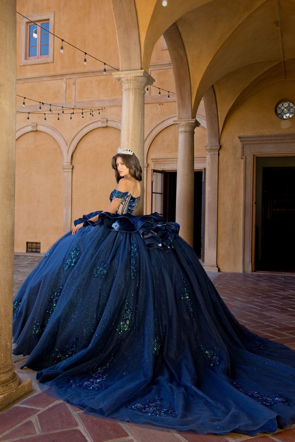 Off Shoulder Ruffled Ball Gown by Petite Adele PQ1079