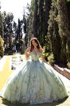 Vestido de baile com estampado floral 3D e ombros à mostra da Petite Adele PQ1081