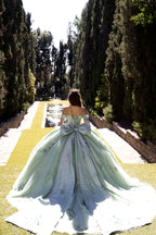 Vestido de baile com estampado floral 3D e ombros à mostra da Petite Adele PQ1081