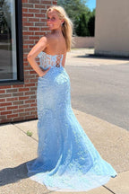 Black Strapless Mermaid Prom Dress With Lace Appliques PSK460
