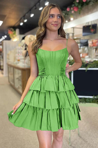 Schwarzes Satin-A-Linien-Kurzkorsett-Heimkehrkleid mit Trägern und Schleife PD543